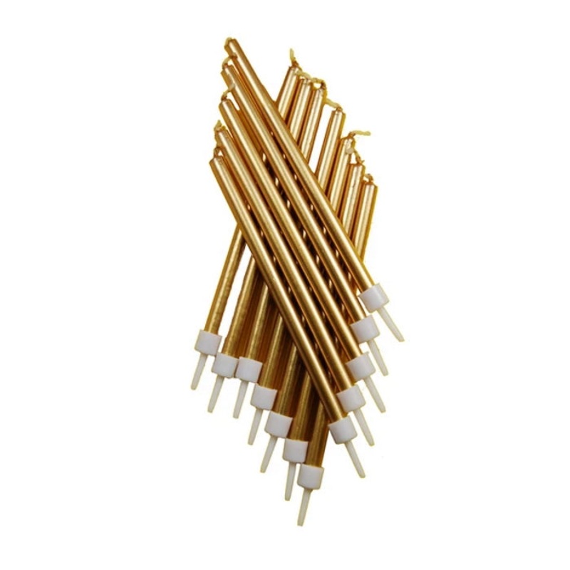 Tall Gold Birthday Cake Candles Pack of 12