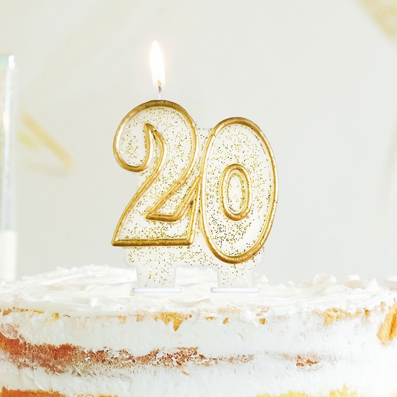 20-Years Birthday Anniversary Cake Candle Glitter