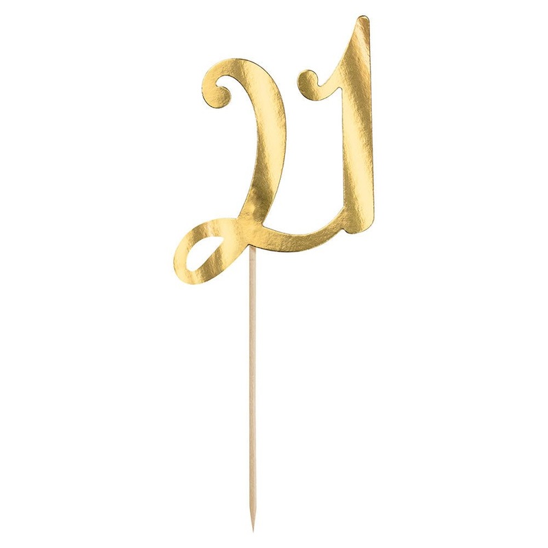 21-Years Birthday Cake Decoration Gold