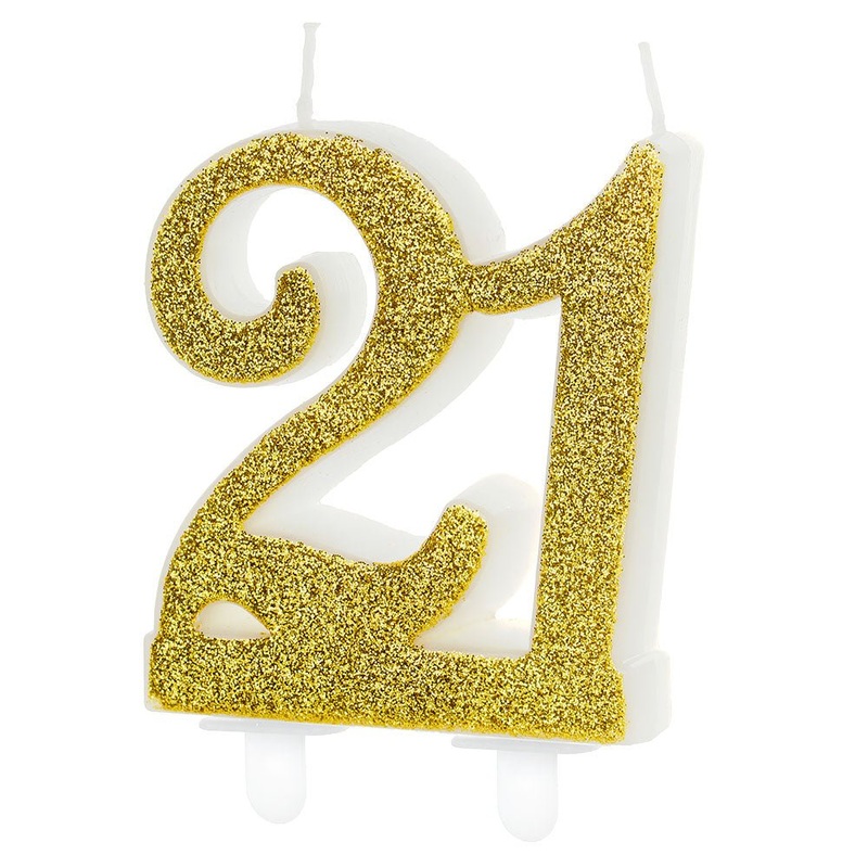 21-Years Cake Candles Glitter Gold