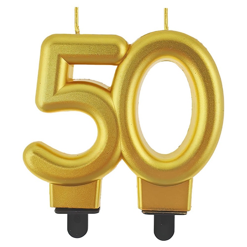 50-Years Birthday Anniversary Cake Candle Metallic Gold