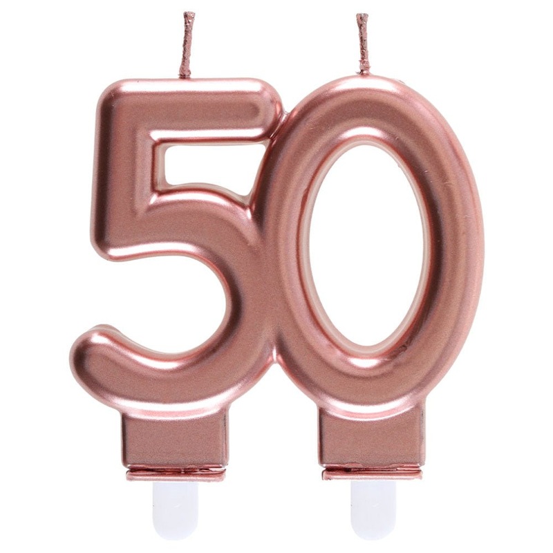 50-Years Birthday Anniversary Cake Candle Rose Gold
