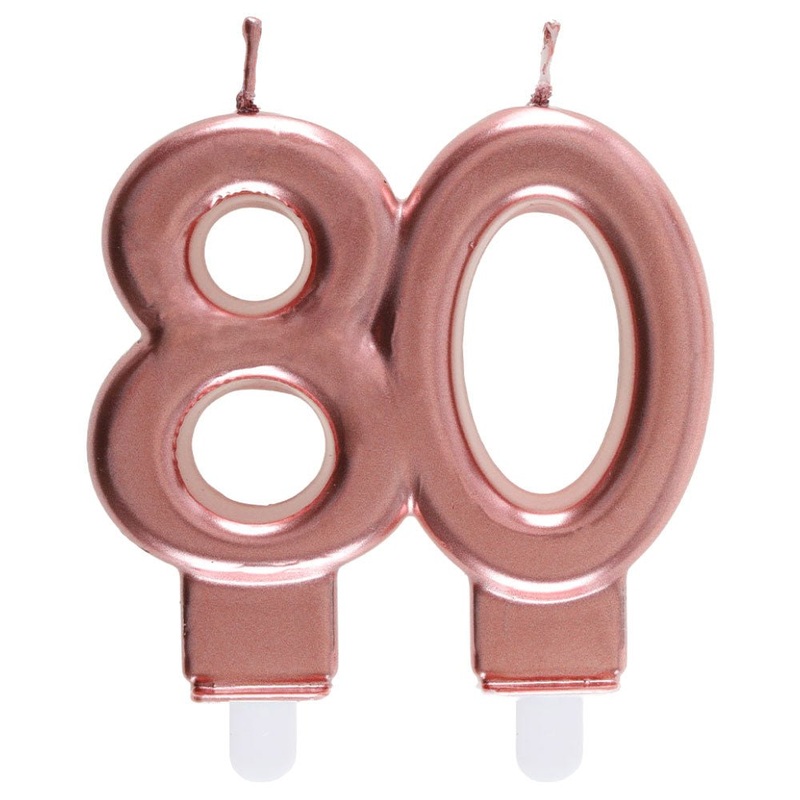 80-Years Birthday Anniversary Cake Candle Rose Gold