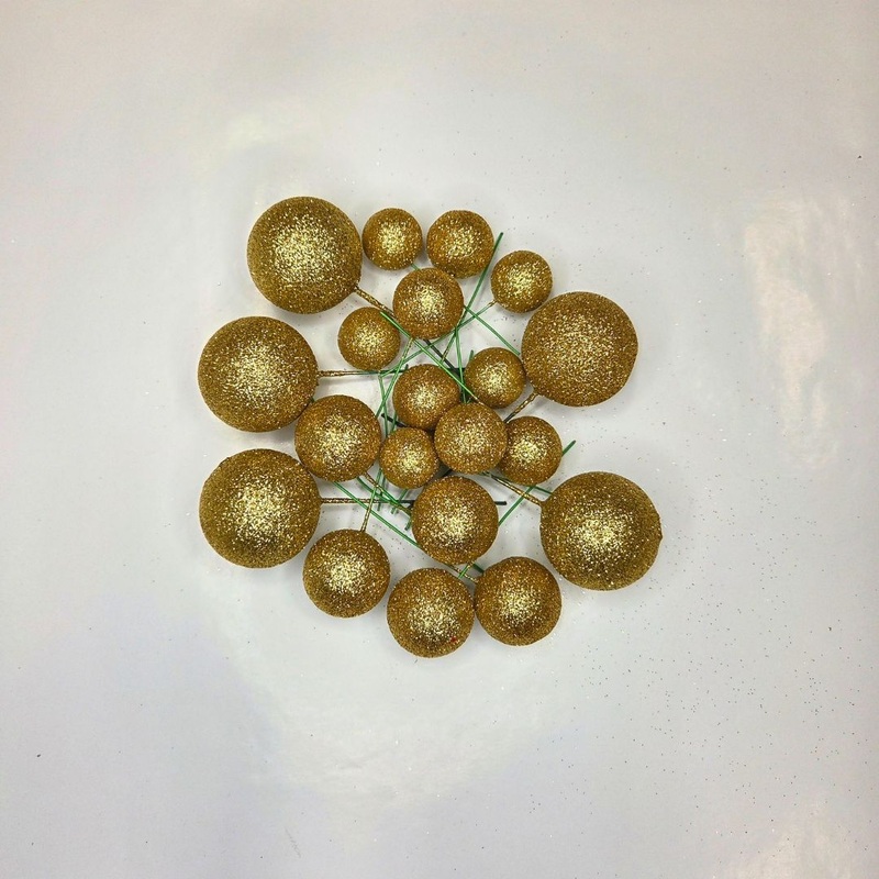 Cake Ball Toppers 20pc Mixed Sizes - Gold Glitter