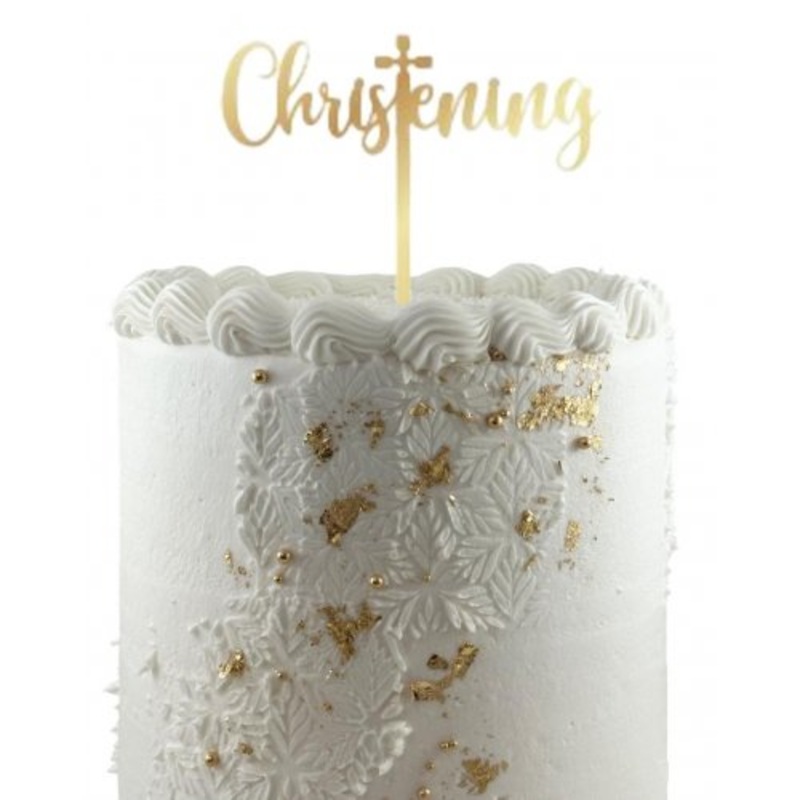 Cake Topper Acrylic 2mm Christening Gold