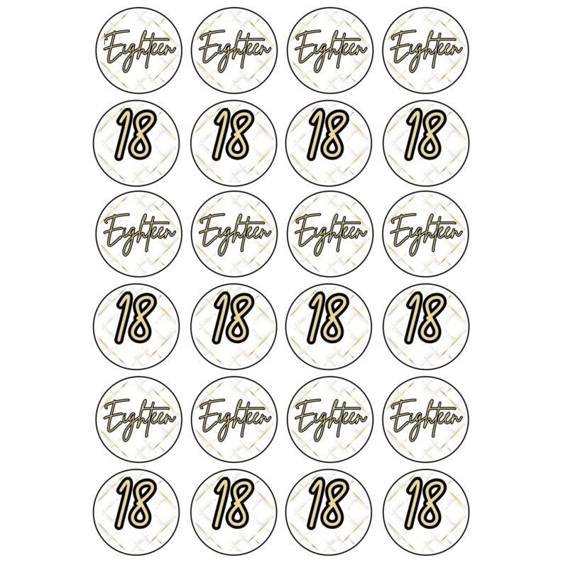Edible Cupcake Toppers - 18th Black & Gold