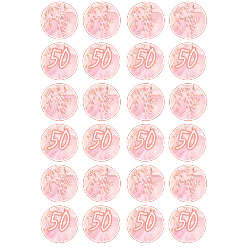 Edible Cupcake Toppers - 50th Rose Gold