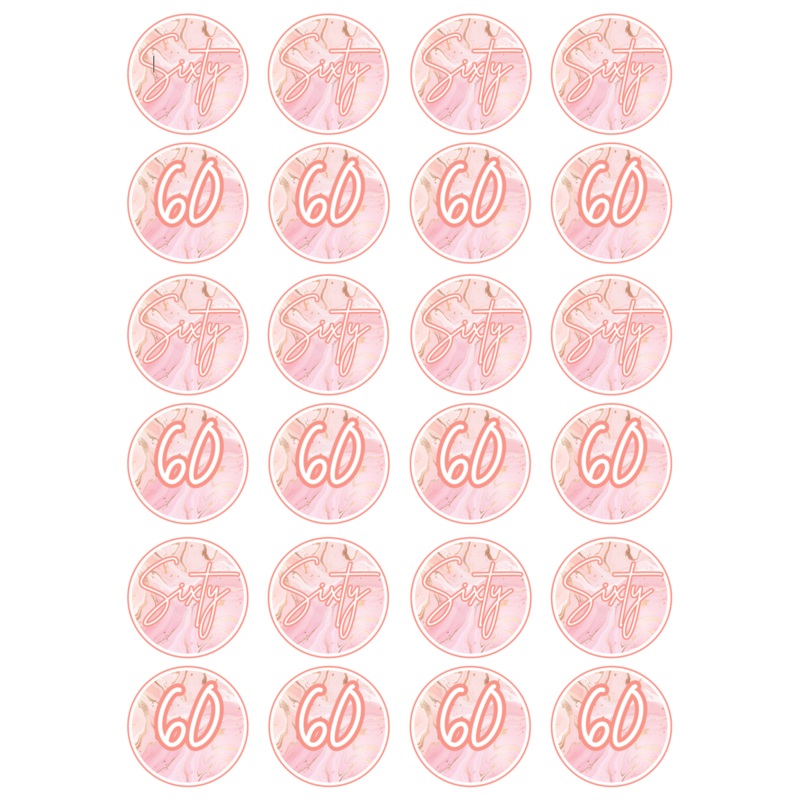 Edible Cupcake Toppers - 60th Rose Gold