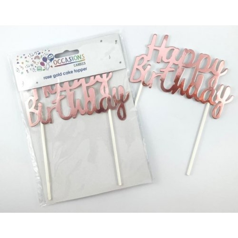 Happy Birthday Cake Topper Metallic Rose Gold