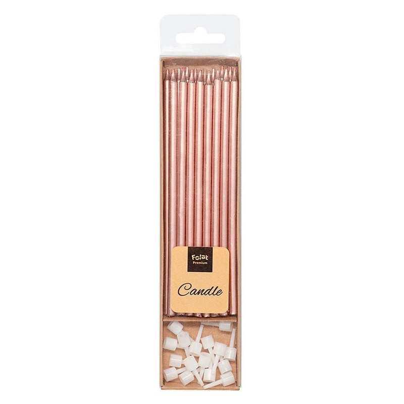Long Cake Candles Metallic Rose Gold