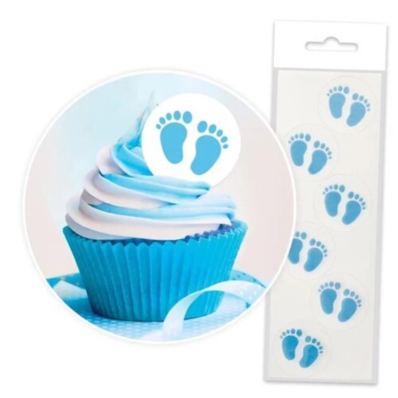 Baby Feet Blue Cupcake Wafer Toppers 24pcs