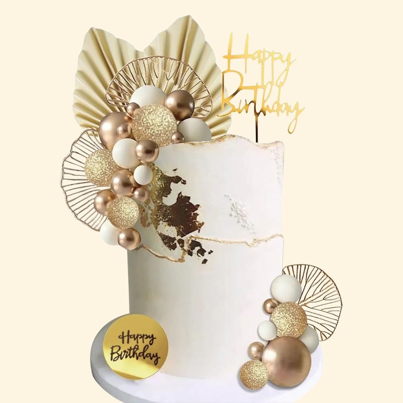 Birthday Cake Topper Deco Kit - White & Gold