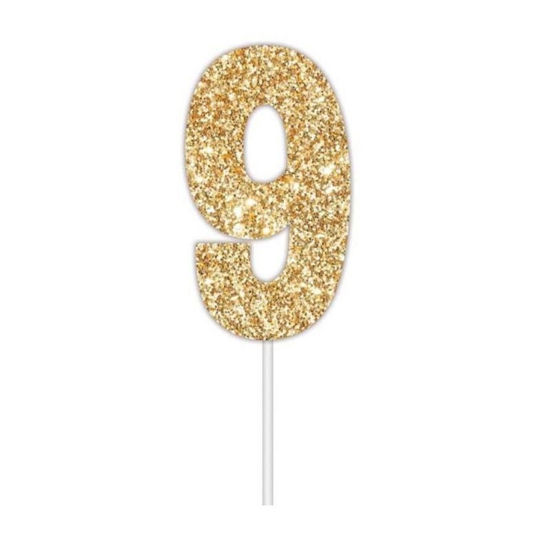 Cake Topper Budget Number 9 Glitter Gold