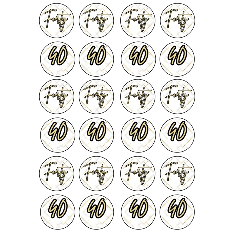 Edible Cupcake Toppers - 40th Black & Gold