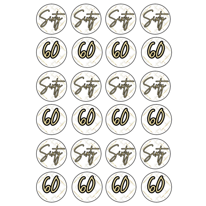 Edible Cupcake Toppers - 60th Black & Gold