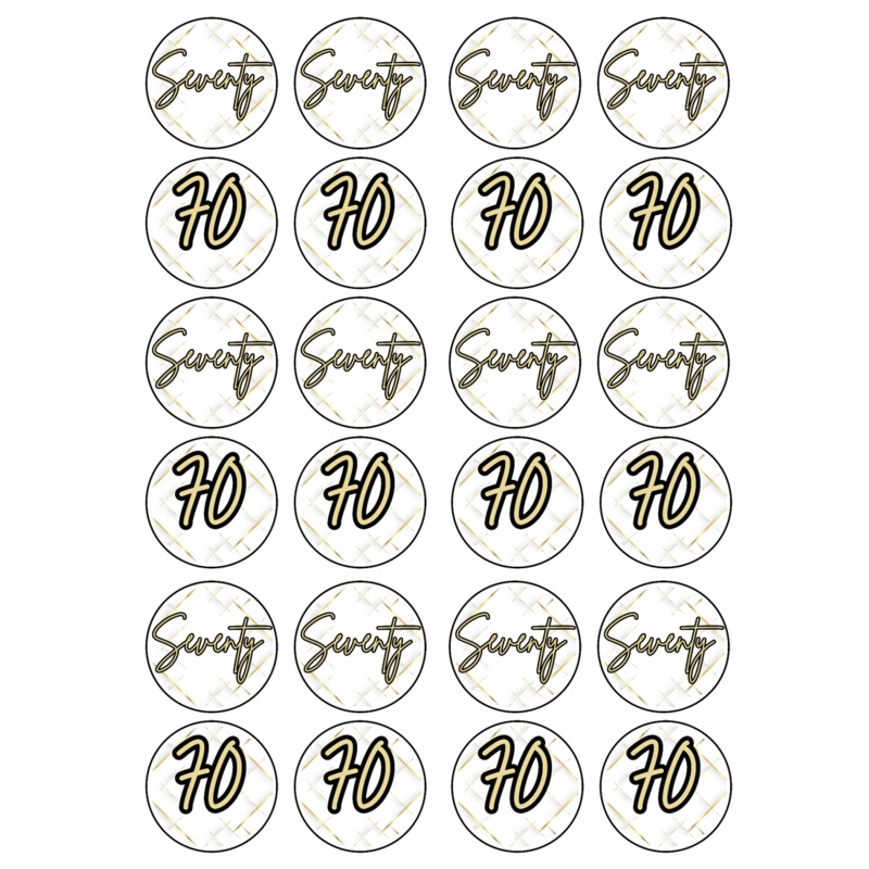 Edible Cupcake Toppers - 70th Black & Gold
