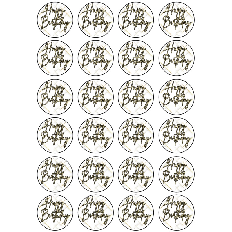 Edible Cupcake Toppers - Happy Birthday Black & Gold