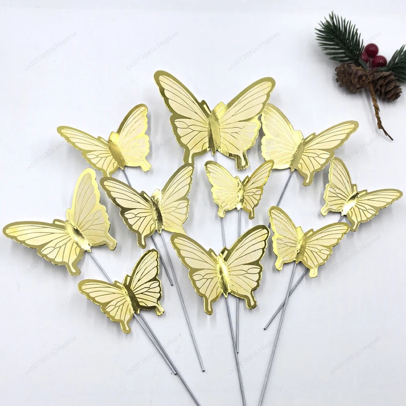 Gold Butterfly Cake Topper Decorations - 10pk