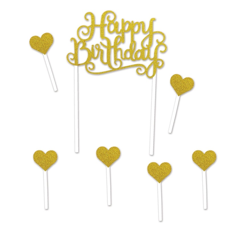 12 Pack Beistle Happy Birthday Party Cake Topper- Gold