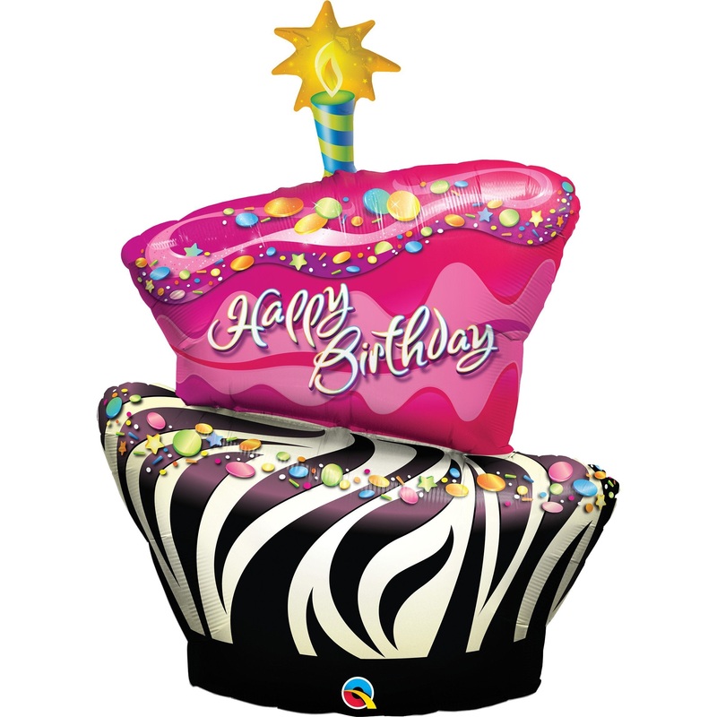 Birthday Funky Zebra Stripe Cake Die Cut Foil Balloon 36in / 92cm