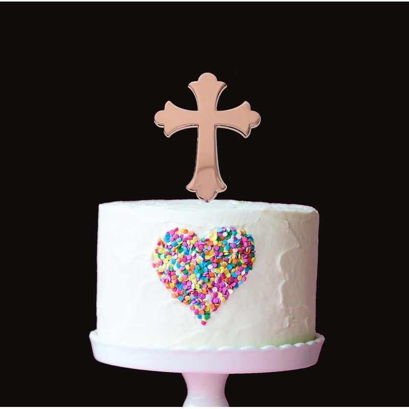 Cake Topper 7cm Cross Rose Gold Plate