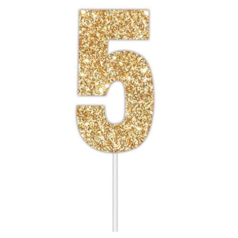 Cake Topper Budget Number 5 Glitter Gold