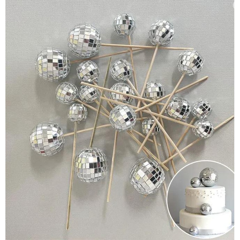 Cake Toppers Deco Foam Balls 1970s Disco Mirror Balls Pk/20