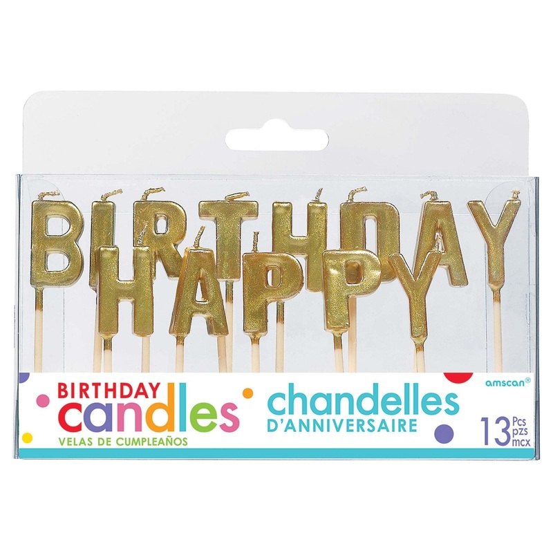Happy Birthday Pick Cake Candle - Metallic Gold - Pack of 13