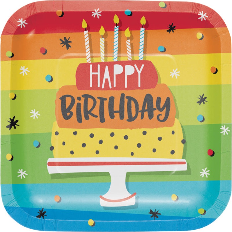 Hoppin' Birthday Cake Square Paper Dessert Plates (8/Pkg)