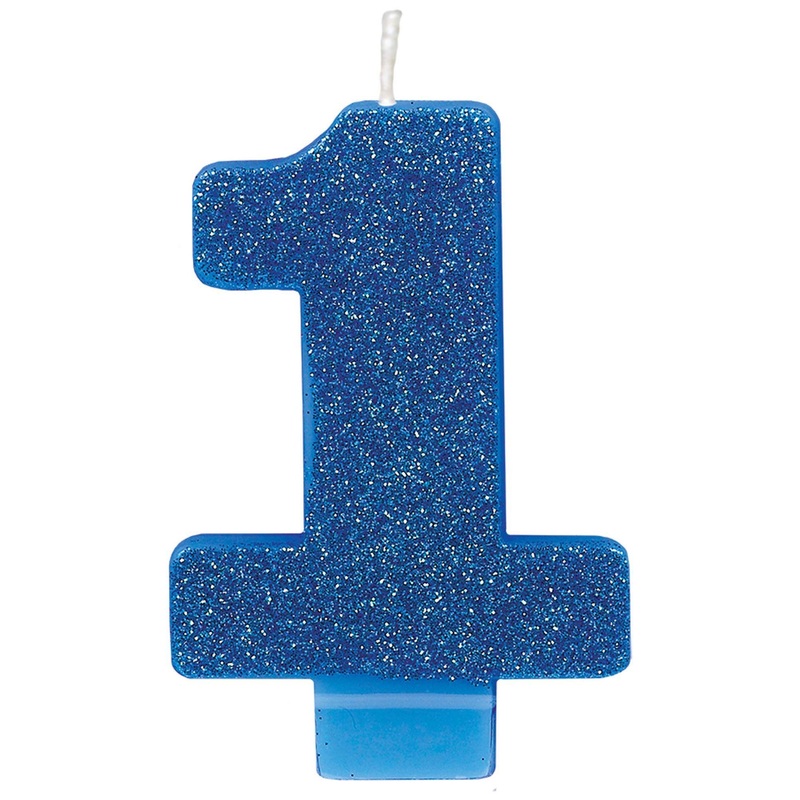 Number "1" Cake Candle Glitter - Blue