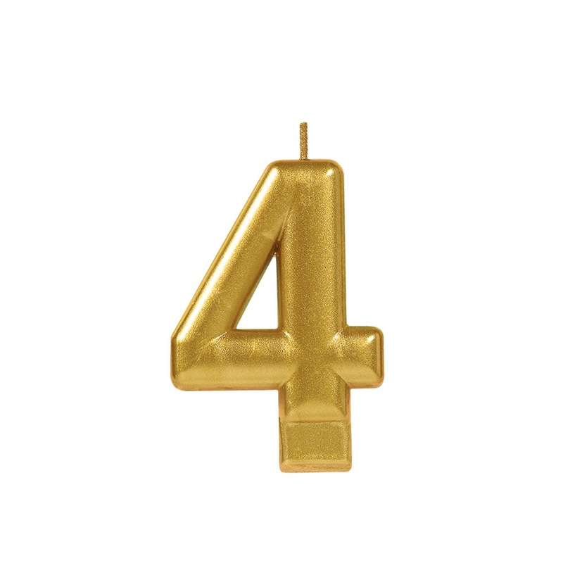 Number "4" Cake Candle Metallic - Gold