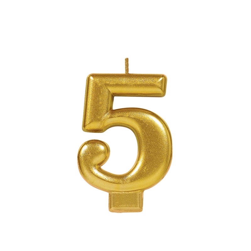 Number "5" Cake Candle Metallic - Gold