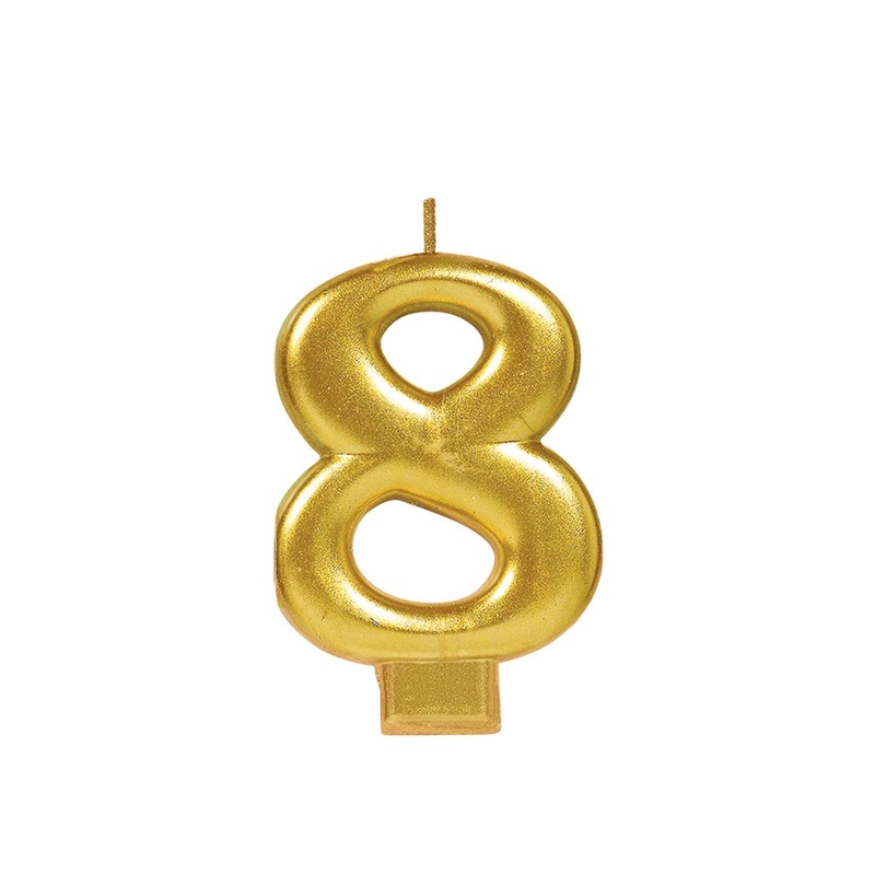 Number "8" Cake Candle Metallic - Gold