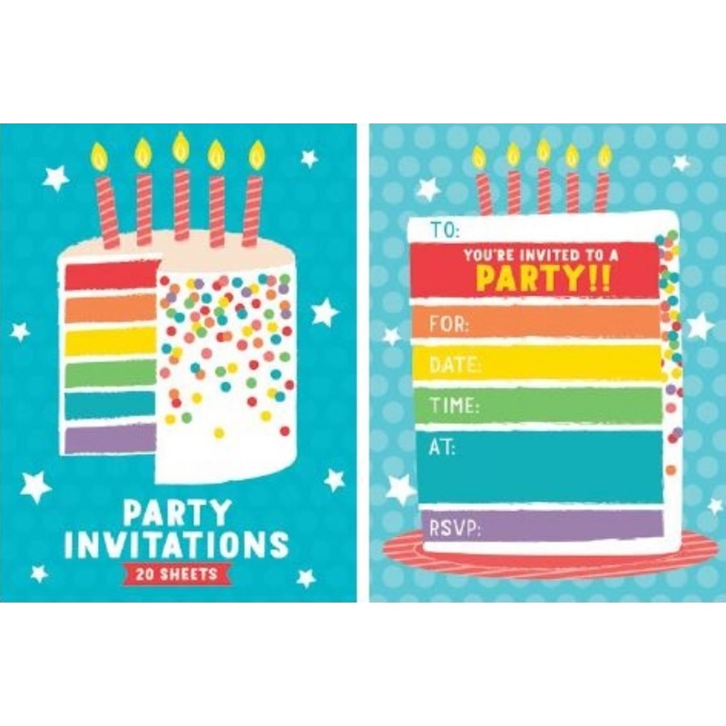 Party Invitation 20 Sheet Pad Rainbow Birthday Cake