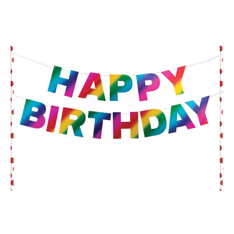 12 pc Bulk Rainbow Foil Happy Birthday Cake Banners