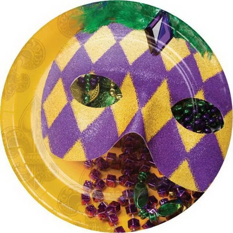 7" Masks of Mardi Gras Dessert Cake Paper Plates (8ct)
