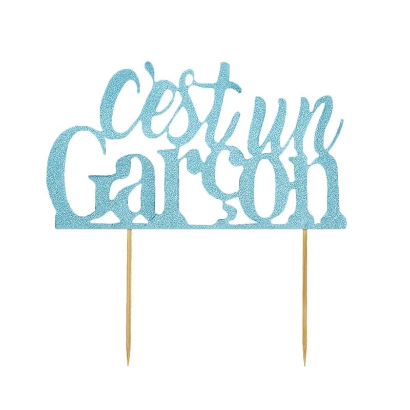 C'est un garon blue glitter cake topper