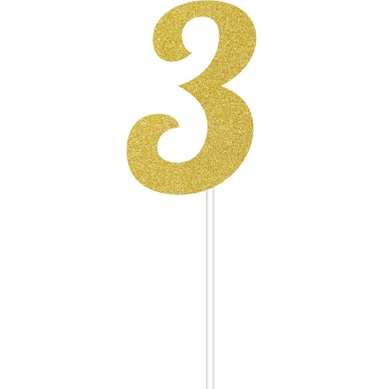 Cake Topper 3 Glitter 6 in. - Gold