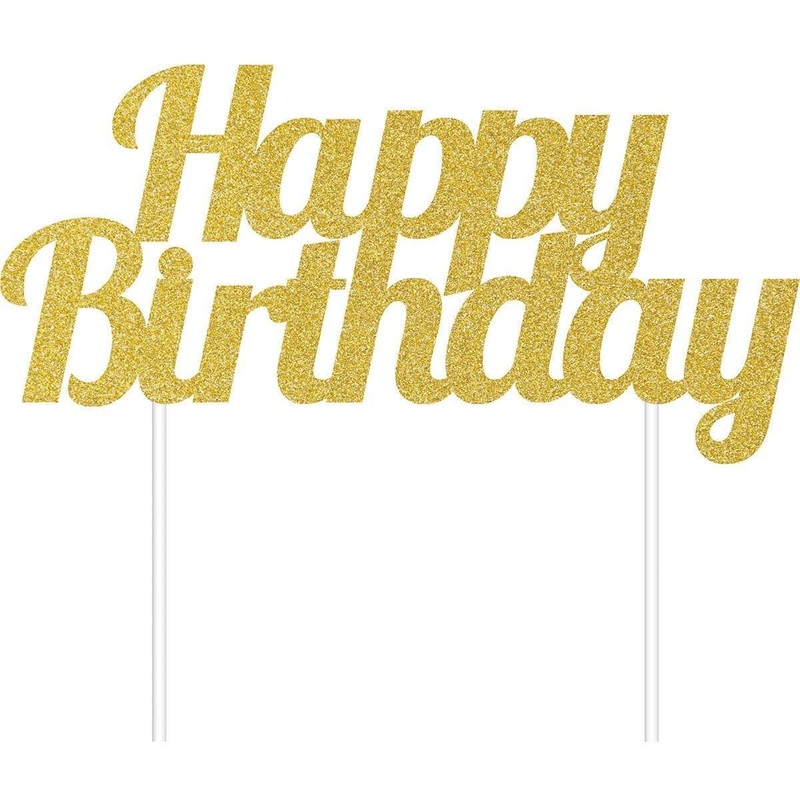 Cake Topper Happy Bday Glitter - Gld