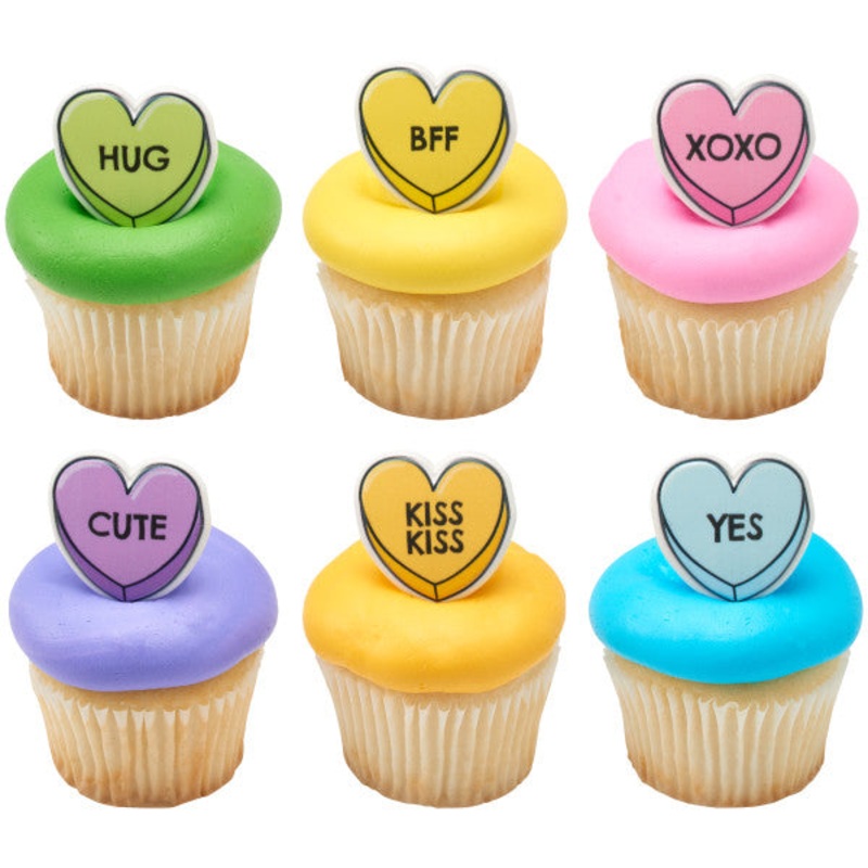 Candy Hearts Cupcake Rings 12ct