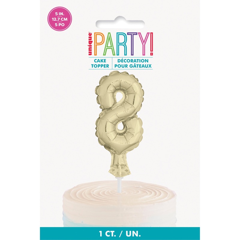 Golden Number 8 Foil Balloon Cake Topper, 1 Count