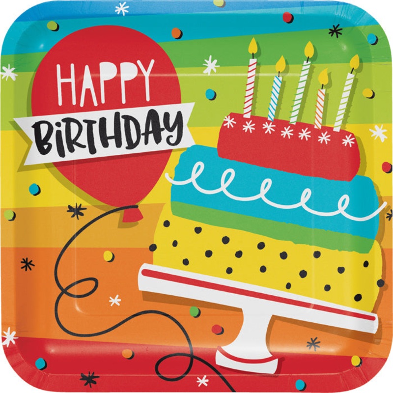 Hoppin' Birthday Cake Square Paper Plates (8/Pkg)