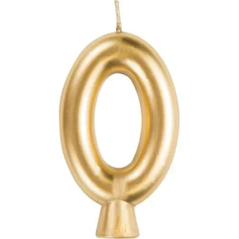 Number '0' Cake Candle - Gold