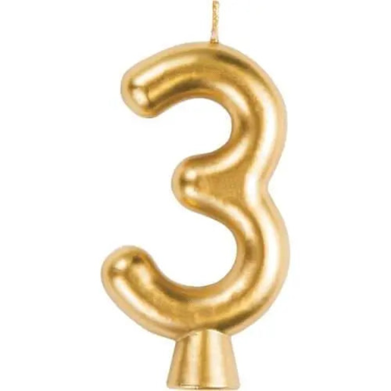 Number '3' Cake Candle - Gold