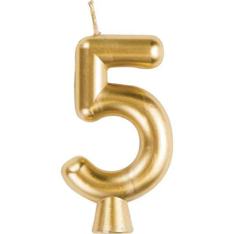 Number '5' Cake Candle - Gold