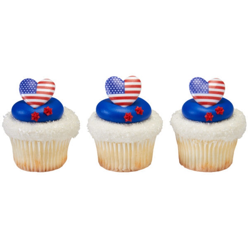 Patriotic Hearts Cupcake Rings 12 Count