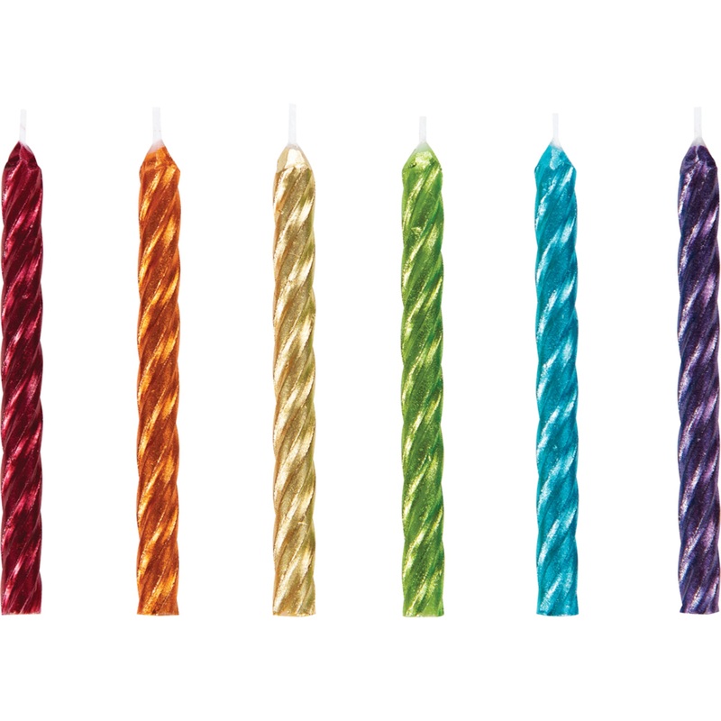 Spiral Birthday Cake Candles, Metallic Rainbow, 24 Count