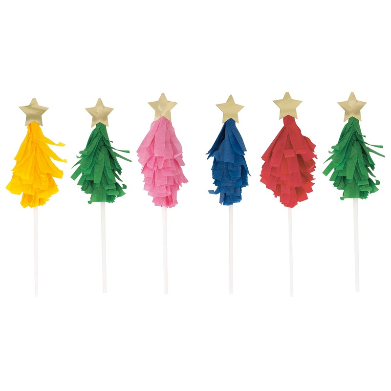 Vibrant Christmas Cake Toppers, 6 Count