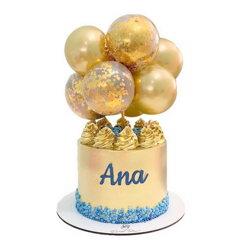 5" Mini Chrome Gold & Confetti Balloon Cake Topper Kit
