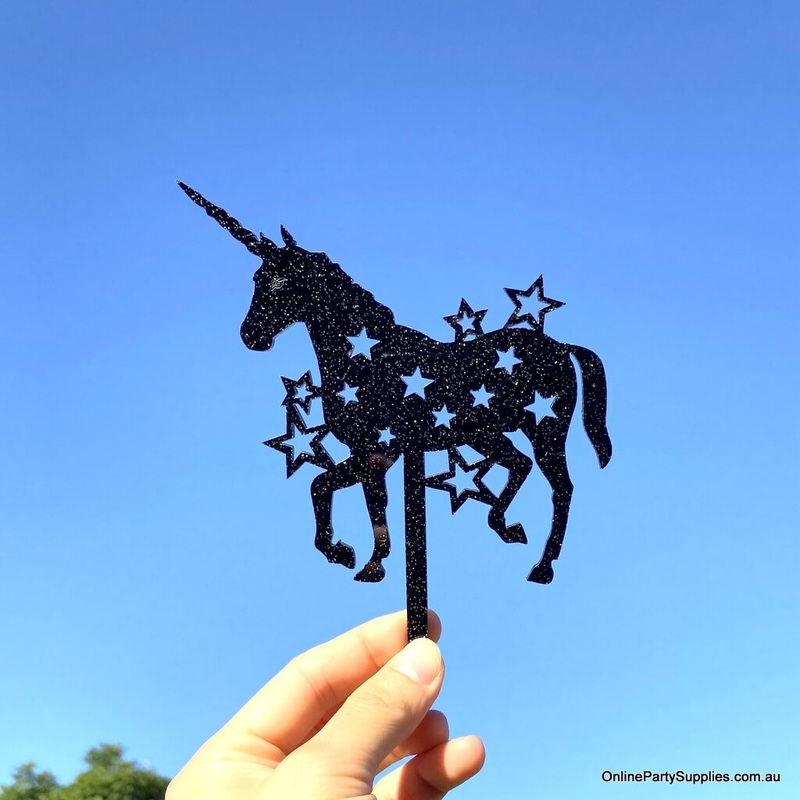 Acrylic Black Glitter Silhouette Unicorn Cake Topper